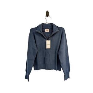 Stitches & Stripes Eva Half Zip Pullover Sweater Cropped Preppy Blue XL NWT‎